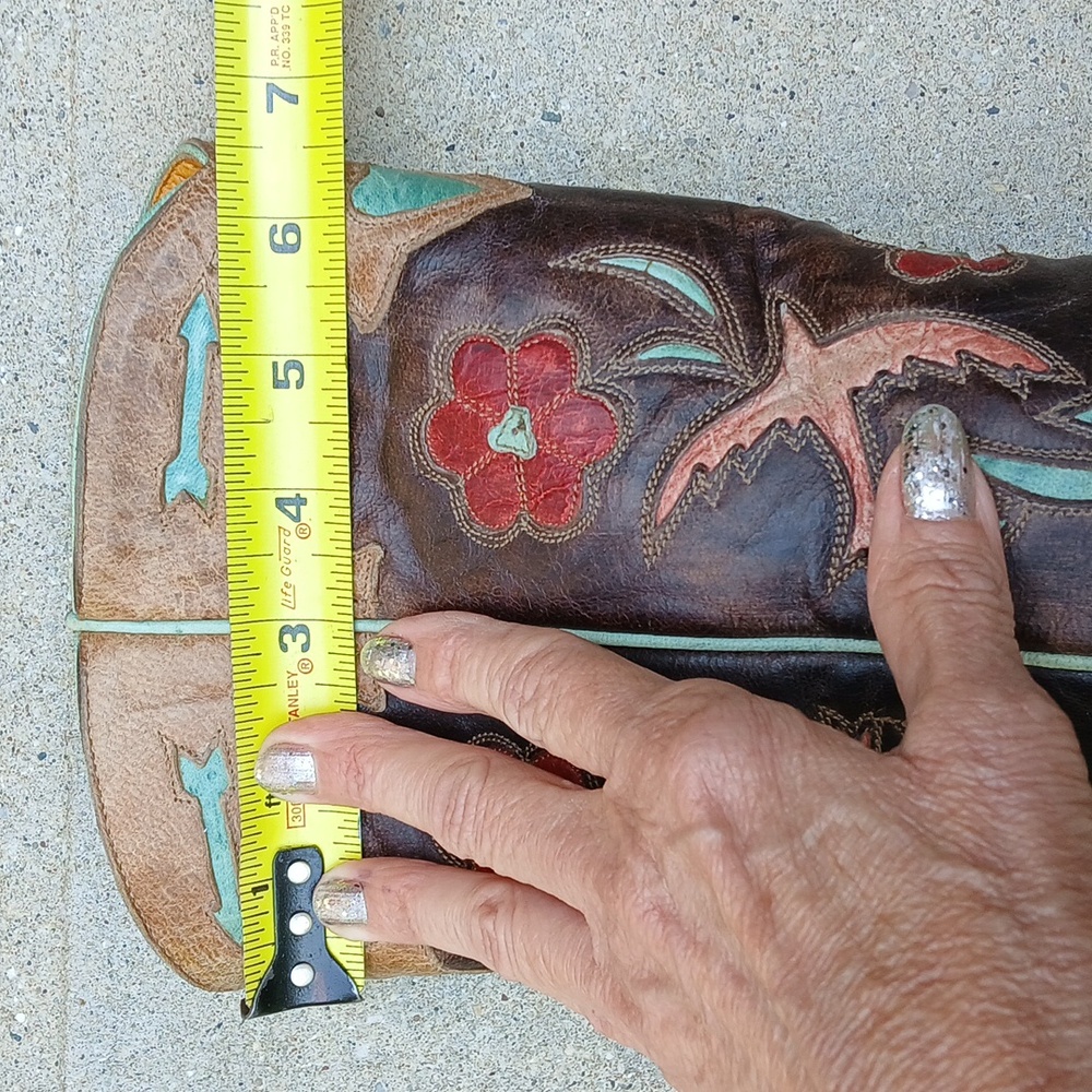 Old Gringo Two-Tone Brown Floral Embroidered Heeled Cowboy Boots - Picture 10 of 16
